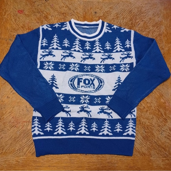 Fox Spots Ugly Christmas Sweater Size XS white and blue - Picture 1 of 7